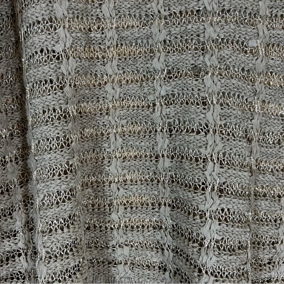 Lauren Conrad Open Knit Tape Yarn Sweater Size L Lightweight Beige Gold Lurex - Picture 3 of 7